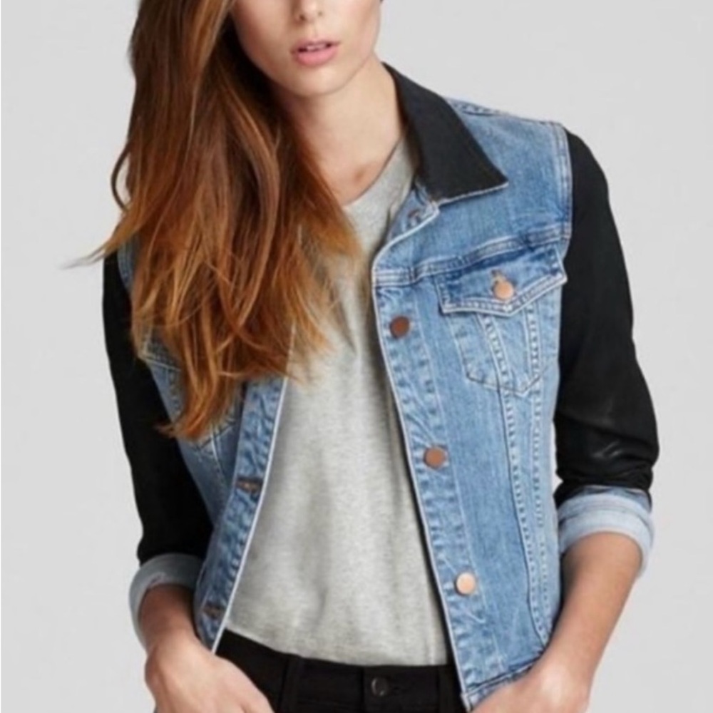 J Brand Bowie Coated Two Tone Denim Jacket Small Y2K Moto Glam Biker